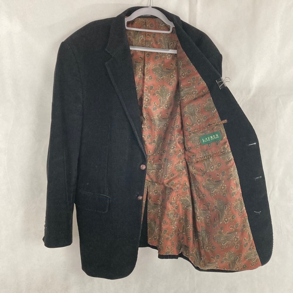 Lauren Ralph Lauren Blazer Mens 44R Sports Coat Black Corduroy Paisley Lining
